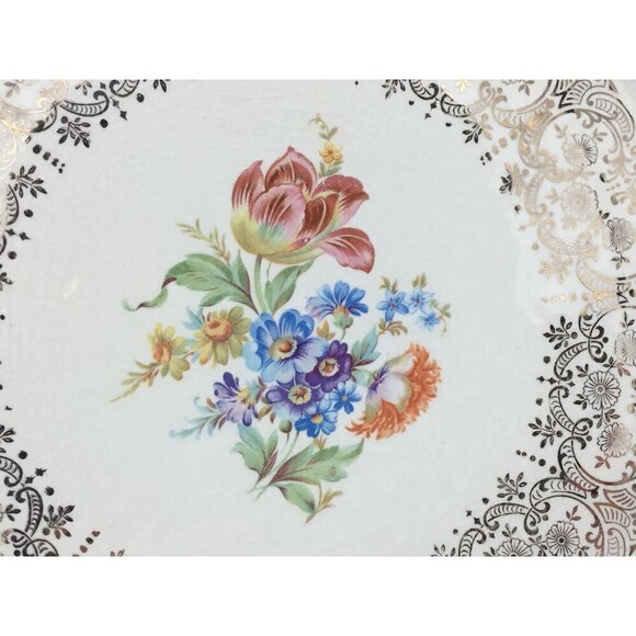 Harker Pottery Company Vintage Platter Center Floral Design 22K Gold Details - Picture 2 of 8